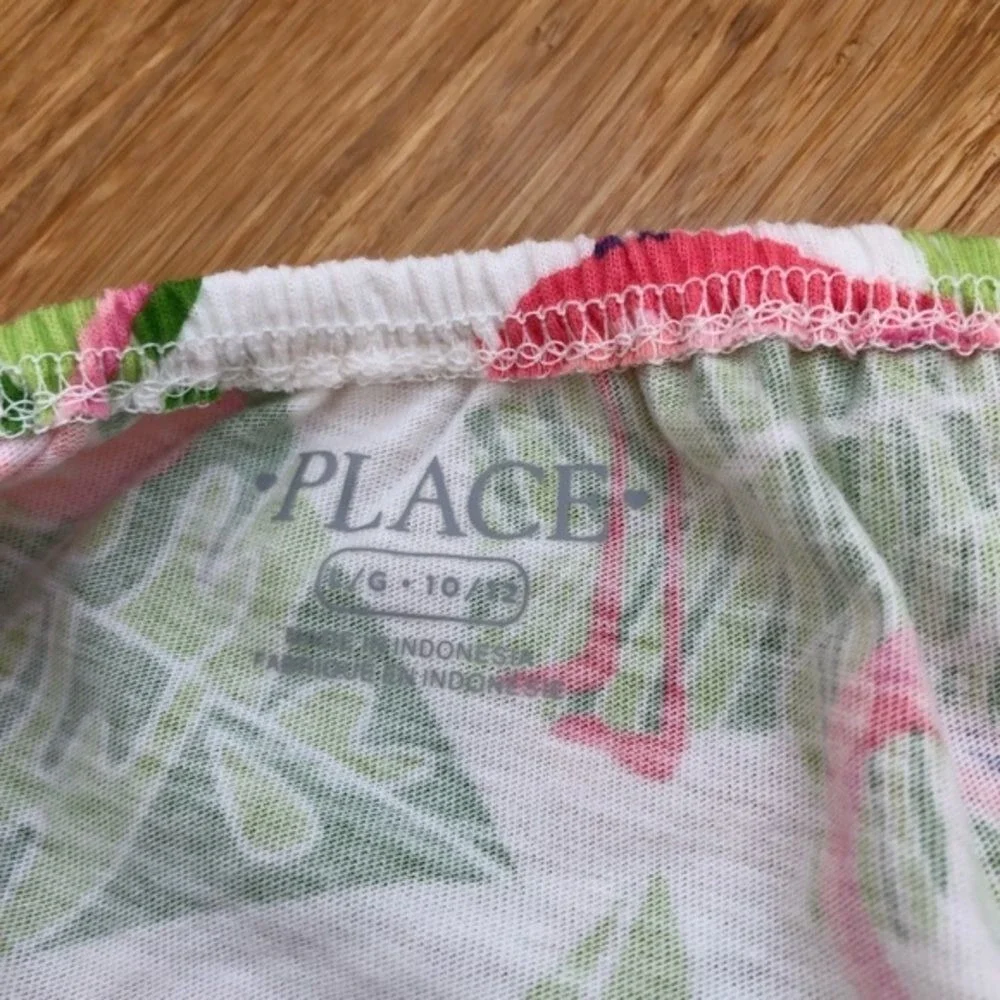 The Children's Place Large Pink Green Flamingo Romper NWT Soft cotton vacation‎